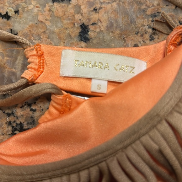 Orange brown fringe Tamara Catz bandeau bikini top Small - Picture 3 of 4
